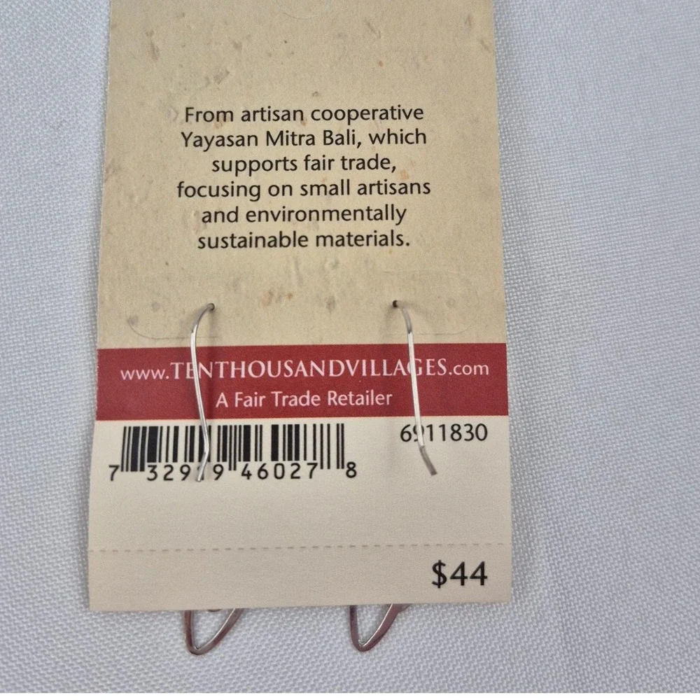 Ten Thousand Villages Leaf Silver‎ Earrings Handcrafted Fair Trade Indonesia NWT
